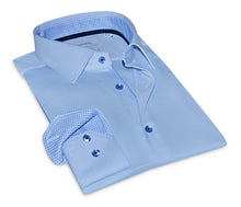 Load image into Gallery viewer, Joshua// Cotton Knit-Stretch Button-Up Shirt With Contrast Details // Blue // Tailored Fit (Fitted)
