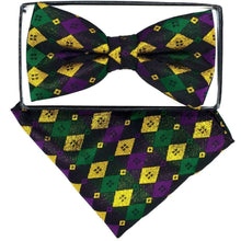 Load image into Gallery viewer, Vittorio Farina Mardi Gras Printed Bow Tie and Pocket Square
