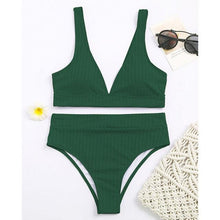 Load image into Gallery viewer, Bikini High Waist Swimwear Women's Swimsuits Push Up Ribbed Bathing Suits Black V-Neck Bikinis Set  High Waist Tummy Control Bathing Suits For Women Deep V Neck Black Comfortable Beachwear
