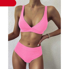Load image into Gallery viewer, Bikini High Waist Swimwear Women's Swimsuits Push Up Ribbed Bathing Suits Black V-Neck Bikinis Set  High Waist Tummy Control Bathing Suits For Women Deep V Neck Black Comfortable Beachwear
