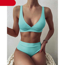 Load image into Gallery viewer, Bikini High Waist Swimwear Women's Swimsuits Push Up Ribbed Bathing Suits Black V-Neck Bikinis Set  High Waist Tummy Control Bathing Suits For Women Deep V Neck Black Comfortable Beachwear
