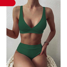 Load image into Gallery viewer, Bikini High Waist Swimwear Women's Swimsuits Push Up Ribbed Bathing Suits Black V-Neck Bikinis Set  High Waist Tummy Control Bathing Suits For Women Deep V Neck Black Comfortable Beachwear
