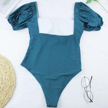 Load image into Gallery viewer, Bikini New 2 Piece Women Swimsuit Women's High Waist Bikini Set Fashion Puff Sleeve Swimwear Set Bathing Suits Solid Color Short Puff Sleeve Summer High Waist Cut Backless Bathing Suit Beachwear
