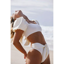 Load image into Gallery viewer, Bikini New 2 Piece Women Swimsuit Women's High Waist Bikini Set Fashion Puff Sleeve Swimwear Set Bathing Suits Solid Color Short Puff Sleeve Summer High Waist Cut Backless Bathing Suit Beachwear
