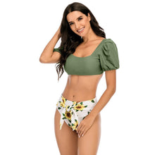 Load image into Gallery viewer, Bikini New 2 Piece Women Swimsuit Women's High Waist Bikini Set Fashion Puff Sleeve Swimwear Set Bathing Suits Solid Color Short Puff Sleeve Summer High Waist Cut Backless Bathing Suit Beachwear

