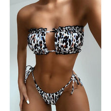 Load image into Gallery viewer, Bikini  Pleated Swimsuit Female Swimwear Women's  Ruffle Tie Side Bikini Set High Cut Strapless Padded Solid Bathing Suit Women Mini Thong Bikini Set Bather Swimming Beachwear For Bathing Suit
