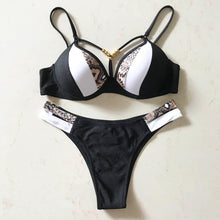 Load image into Gallery viewer, Bikini Push Up Swimsuit Female Swimwear Women Two-pieces Bikini set Bra Cup Bather Bathing Suit Swim Lady Triangle Bikini T-Back 2 Pieces Bandeau Swimsuit V Neck Swimwear Halter Push Up Bathing Suit
