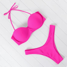 Load image into Gallery viewer, Bikini Set High Cut Solid  Swimsuit Women Swimwear Push Up Bathing Suit Beachwear Leopard Bikini Women's Ribbed Underwire Bikini High Cut Bikini V Swimwear Butterfly Print High Leg Bikini Swimsuit
