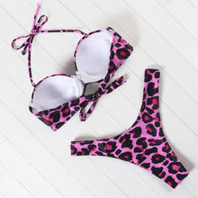 Load image into Gallery viewer, Bikini Set High Cut Solid  Swimsuit Women Swimwear Push Up Bathing Suit Beachwear Leopard Bikini Women's Ribbed Underwire Bikini High Cut Bikini V Swimwear Butterfly Print High Leg Bikini Swimsuit
