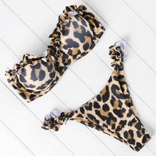Load image into Gallery viewer, Bikini Set High Cut Solid  Swimsuit Women Swimwear Push Up Bathing Suit Beachwear Leopard Bikini Women's Ribbed Underwire Bikini High Cut Bikini V Swimwear Butterfly Print High Leg Bikini Swimsuit
