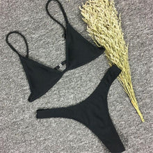 Load image into Gallery viewer, Bikini Set  Swimsuit Small Cup High Cut Style Beach Solid Black White Micro Swimwear Thong Bikinis Women's Micro String Bikini Swimsuits Padded High Cut Bathing Suits
