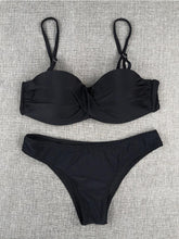 Load image into Gallery viewer, Bikini Sets Solid Color Swimsuit  Mid-Waist  Gather Cup Bikinis Women Swimwear Female Bathing Suits Beach wear  Two Piece Swimsuits Triangle Bikini swimsuits for Women
