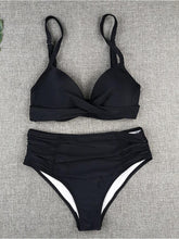 Load image into Gallery viewer, Bikini Sets Solid Color Swimsuit  Mid-Waist  Gather Cup Bikinis Women Swimwear Female Bathing Suits Beach wear  Two Piece Swimsuits Triangle Bikini swimsuits for Women
