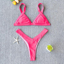 Load image into Gallery viewer, Bikini Solid Swimsuit Women Swimwear Push Up Bikini Set Patchwork  Summer Beach Bathing Suit Swim Wear Halter Bikini Swimsuit Beach Swimming Traveling High Leg Bikini
