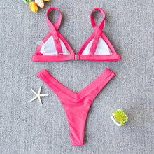 Load image into Gallery viewer, Bikini Solid Swimsuit Women Swimwear Push Up Bikini Set Patchwork  Summer Beach Bathing Suit Swim Wear Halter Bikini Swimsuit Beach Swimming Traveling High Leg Bikini
