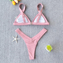 Load image into Gallery viewer, Bikini Solid Swimsuit Women Swimwear Push Up Bikini Set Patchwork  Summer Beach Bathing Suit Swim Wear Halter Bikini Swimsuit Beach Swimming Traveling High Leg Bikini
