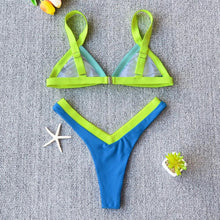 Load image into Gallery viewer, Bikini Solid Swimsuit Women Swimwear Push Up Bikini Set Patchwork  Summer Beach Bathing Suit Swim Wear Halter Bikini Swimsuit Beach Swimming Traveling High Leg Bikini
