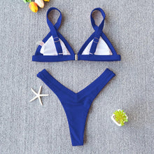 Load image into Gallery viewer, Bikini Solid Swimsuit Women Swimwear Push Up Bikini Set Patchwork  Summer Beach Bathing Suit Swim Wear Halter Bikini Swimsuit Beach Swimming Traveling High Leg Bikini
