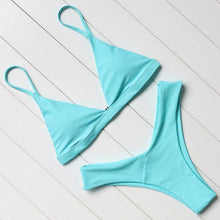 Load image into Gallery viewer, Bikini Swimwear Women Swimsuit Push Up Micro Bikinis Set Swimming Bathing Suit Beachwear Summer Thong Bottom Two Piece Bikini Double Shoulder Straps Cute Swimsuit Triangle Bathing  Bikini
