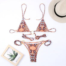 Load image into Gallery viewer, Bikini Triangle Adjust Swimwear Women's Crisscross Halter Bikini Lace Up Back Bandage Two Piece Strappy Bathing Suits G String Thong Swimwear Women Bathing Suit Hollow Out Quality Pleated Swimsuit Female Double-Sided Bikini Set

