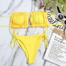 Load image into Gallery viewer, Bikini Women  Swimsuit Female Low Waist Swimwear Women Beach Mini Thong Bikini Set Bathing Suit Women Thong Swimsuits Strapless 2 Piece Bikini String Tie Ruffle Brazilian Bathing Suit

