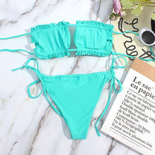 Load image into Gallery viewer, Bikini Women  Swimsuit Female Low Waist Swimwear Women Beach Mini Thong Bikini Set Bathing Suit Women Thong Swimsuits Strapless 2 Piece Bikini String Tie Ruffle Brazilian Bathing Suit
