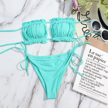Load image into Gallery viewer, Bikini Women  Swimsuit Female Low Waist Swimwear Women Beach Mini Thong Bikini Set Bathing Suit Women Thong Swimsuits Strapless 2 Piece Bikini String Tie Ruffle Brazilian Bathing Suit
