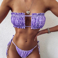 Load image into Gallery viewer, Bikini Women  Swimsuit Female Low Waist Swimwear Women Beach Mini Thong Bikini Set Bathing Suit Women Thong Swimsuits Strapless 2 Piece Bikini String Tie Ruffle Brazilian Bathing Suit
