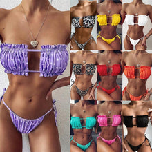 Load image into Gallery viewer, Bikini Women  Swimsuit Female Low Waist Swimwear Women Beach Mini Thong Bikini Set Bathing Suit Women Thong Swimsuits Strapless 2 Piece Bikini String Tie Ruffle Brazilian Bathing Suit
