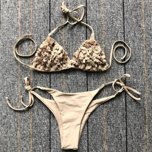 Load image into Gallery viewer, Bikinis  New 3D Flower Swimwear Solid Bikini Bandage Swimsuit Women's Solid Halter Padded Push Up Bikini Set Two Pieces Swimsuit Swimwear Bathing Suit Bikini Set Female Cute Ladies Beachwear Push Up Bikini
