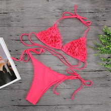Load image into Gallery viewer, Bikinis  New 3D Flower Swimwear Solid Bikini Bandage Swimsuit Women's Solid Halter Padded Push Up Bikini Set Two Pieces Swimsuit Swimwear Bathing Suit Bikini Set Female Cute Ladies Beachwear Push Up Bikini
