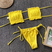 Load image into Gallery viewer, Bikinis Set For Women Swimsuit Summer Beach Wear Bathing Suits Women Bikini Swimwear Women's Ruffle Tie Side Bikini Set High Cut Strapless Padded Solid Bathing Suit
