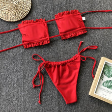 Load image into Gallery viewer, Bikinis Set For Women Swimsuit Summer Beach Wear Bathing Suits Women Bikini Swimwear Women's Ruffle Tie Side Bikini Set High Cut Strapless Padded Solid Bathing Suit
