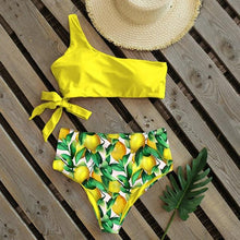 Load image into Gallery viewer, Bikinis Women New One Shoulder Swimwear High Waist Swimsuit Bandage Bathing Suits Beach Wear Female Lace Two Piece Swim Dress with Bikini Bottom Bathing Suits
