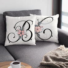 Load image into Gallery viewer, Black Alphabet Flower Print Pillow Cover White Polyester Modern Cushion Cover Decorative Pillowcase For Sofa Bed Chair Car Throw Pillow Covers Decorative Pillow Cases ABC Letter Cushion Covers Square Pillow Protectors Home Decor 45x45cm
