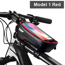 Load image into Gallery viewer, Black Bike Bag Frame Front Top Tube Cycling Bag Waterproof Phone Case Touchscreen Bag  Pack Bicycle Accessories Bike Bicycle Bag Waterproof Bike Phone Mount Bag Front Frame Top Tube Handlebar Bag Touch Screen Holder Case For Cell Phones 6.6in
