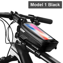 Load image into Gallery viewer, Black Bike Bag Frame Front Top Tube Cycling Bag Waterproof Phone Case Touchscreen Bag  Pack Bicycle Accessories Bike Bicycle Bag Waterproof Bike Phone Mount Bag Front Frame Top Tube Handlebar Bag Touch Screen Holder Case For Cell Phones 6.6in
