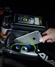 Load image into Gallery viewer, Black Bike Bag Frame Front Top Tube Cycling Bag Waterproof Phone Case Touchscreen Bag  Pack Bicycle Accessories Bike Bicycle Bag Waterproof Bike Phone Mount Bag Front Frame Top Tube Handlebar Bag Touch Screen Holder Case For Cell Phones 6.6in
