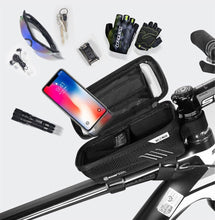 Load image into Gallery viewer, Black Bike Bag Frame Front Top Tube Cycling Bag Waterproof Phone Case Touchscreen Bag  Pack Bicycle Accessories Bike Bicycle Bag Waterproof Bike Phone Mount Bag Front Frame Top Tube Handlebar Bag Touch Screen Holder Case For Cell Phones 6.6in
