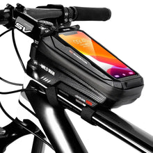 Load image into Gallery viewer, Black Bike Bag Frame Front Top Tube Cycling Bag Waterproof Phone Case Touchscreen Bag  Pack Bicycle Accessories Bike Bicycle Bag Waterproof Bike Phone Mount Bag Front Frame Top Tube Handlebar Bag Touch Screen Holder Case For Cell Phones 6.6in
