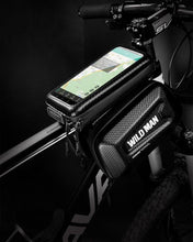 Load image into Gallery viewer, Black Bike Bag Frame Front Top Tube Cycling Bag Waterproof Phone Case Touchscreen Bag  Pack Bicycle Accessories Bike Bicycle Bag Waterproof Bike Phone Mount Bag Front Frame Top Tube Handlebar Bag Touch Screen Holder Case For Cell Phones 6.6in
