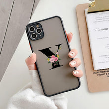 Load image into Gallery viewer, Black Initial Letter Phone Case for iPhone Camera Protect Transparent Art Letters Phone Case For iPhone 13 12 Soft Silicone Cover
