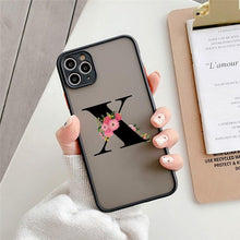 Load image into Gallery viewer, Black Initial Letter Phone Case for iPhone Camera Protect Transparent Art Letters Phone Case For iPhone 13 12 Soft Silicone Cover
