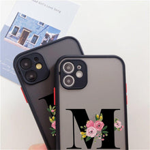 Load image into Gallery viewer, Black Initial Letter Phone Case for iPhone Camera Protect Transparent Art Letters Phone Case For iPhone 13 12 Soft Silicone Cover
