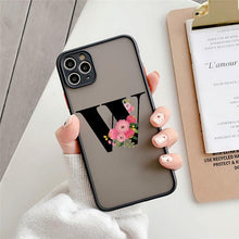 Load image into Gallery viewer, Black Initial Letter Phone Case for iPhone Camera Protect Transparent Art Letters Phone Case For iPhone 13 12 Soft Silicone Cover
