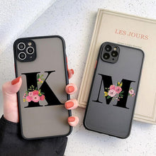 Load image into Gallery viewer, Black Initial Letter Phone Case for iPhone Camera Protect Transparent Art Letters Phone Case For iPhone 13 12 Soft Silicone Cover
