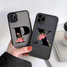 Load image into Gallery viewer, Black Initial Letter Phone Case for iPhone Camera Protect Transparent Art Letters Phone Case For iPhone 13 12 Soft Silicone Cover
