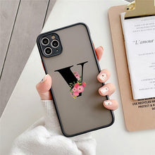 Load image into Gallery viewer, Black Initial Letter Phone Case for iPhone Camera Protect Transparent Art Letters Phone Case For iPhone 13 12 Soft Silicone Cover
