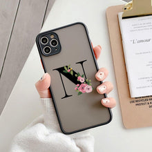 Load image into Gallery viewer, Black Initial Letter Phone Case for iPhone Camera Protect Transparent Art Letters Phone Case For iPhone 13 12 Soft Silicone Cover
