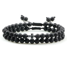 Load image into Gallery viewer, Black Lava Stone Crown Charm Tiger Eye Beads Bracelet For Men Women Braided Bracelets Handmade Adjustable Couple Distance Bracelets Lava Stone Beads Essential Oil Diffuser Adjustable Bracelet With King Queen Crown Charm
